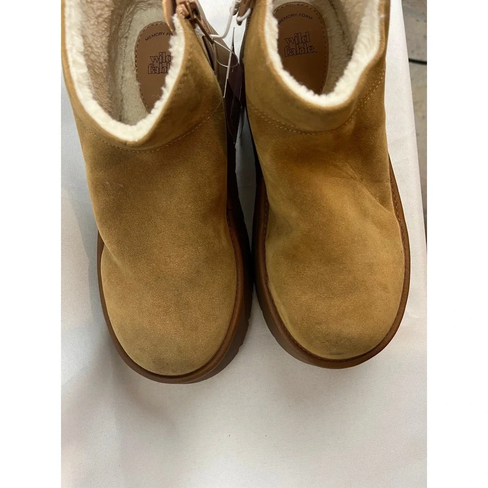 Wild Fable Womens Platform Ankle Boots Tan Chestnut Faux Shearling Lug Sole 7